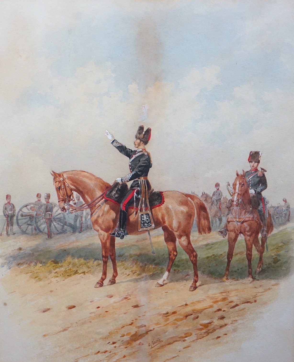 Orlando Norie (Belgian, 1832-1901), Mounted Officers of The Royal Artillery, watercolour, 40 x 32cm